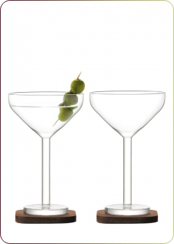 LSA - CITY BAR, "Cocktailglas 250ml - klar mit Nussbaumuntersetzer CG08" 2 Cocktailglser und 2 Untersetzer im Set (G1231-10-301)