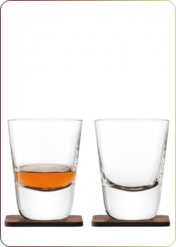 LSA - WHISKY, "Arran Becher 250ml - klar mit Nussbaumuntersetzer WH02" 2 Whiskyglser mit 1 Untersetzer (G1212-09-301)